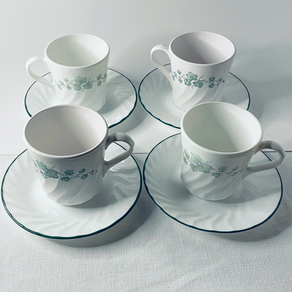 Corelle Callaway  Ivy Cups and matching Saucers - 4 sets